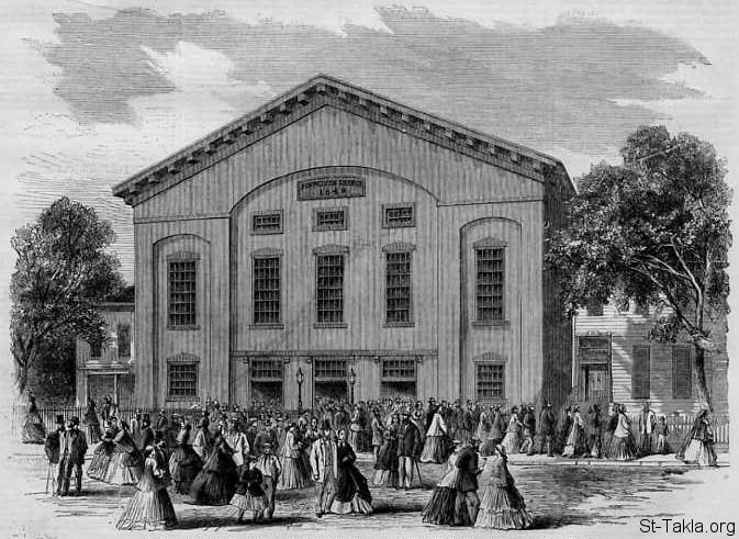 St-Takla.org Image: Plymouth Church (Henry Ward Beecher's), Brooklyn, New York, a wood engraving sketched by C. H. Wells and published in Harper's Weekly, August 1866     :   (ӡ  )     ѡ    