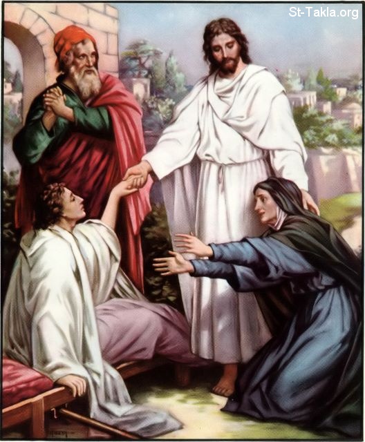 St-Takla.org Image: Jesus raises the widow of Nain's son - Luke 7:14-15     :        -  7: 14-15