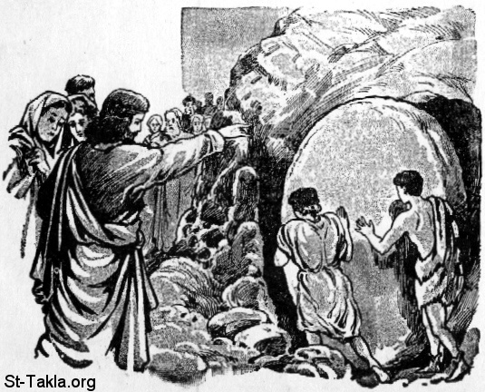 St-Takla.org Image: Jesus commands the stone be removed from Lazarus' tomb     :         