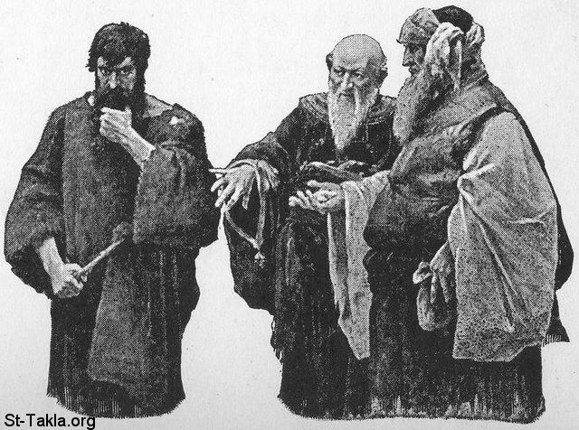 St-Takla.org Image: Judas Iscariot is offered thirty pieces of silver to deliver Jesus Christ     :            
