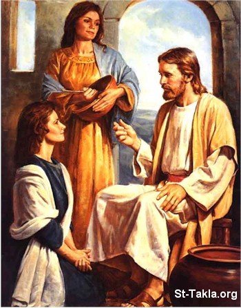 St-Takla.org Image: Jesus Christ, the one and only teacher - with Mary and Martha     :  ͡   -    