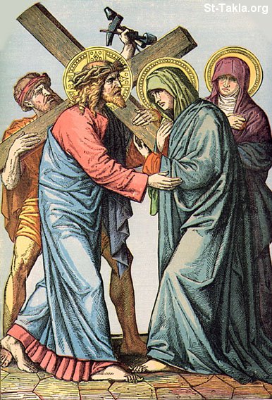 St-Takla.org Image: Jesus in the Road of Pain with Virgin Mary     :         