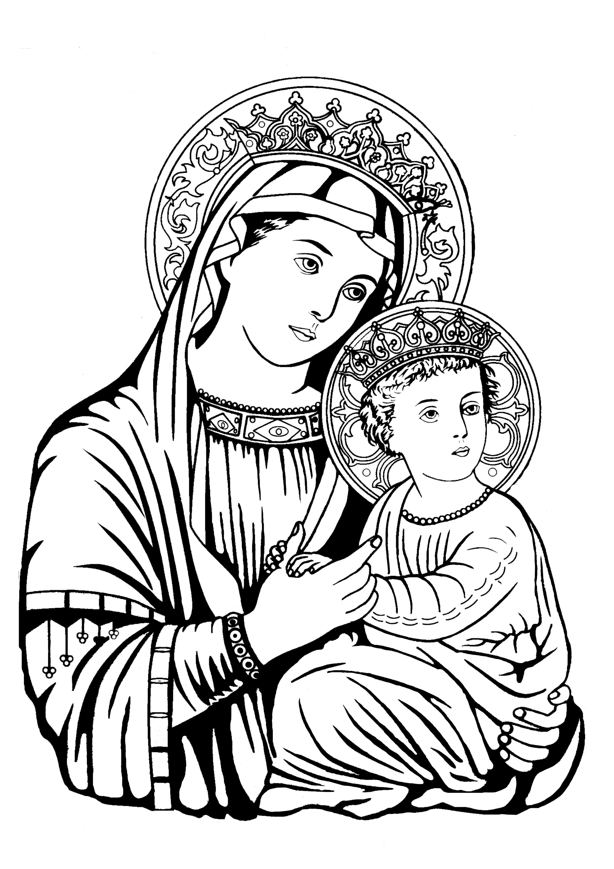 Image: Colouring: Virgin Mary with baby Jesus 05 صورة تلوين القديسة