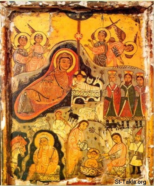 St-Takla.org         Image: Ancient Coptic icon showing the Nativity of Jesus Christ and other events :         