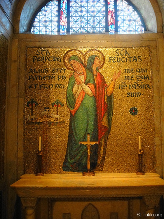 St-Takla.org Image: Sts. Perpetua (at the left, and beside her the vision of the ladder) and Saint Martyr Felicity. Bancel La Farge (1927), Chapel of Sts. Perpetua and Felicity. Photo courtesy of the Basilica of the National Shrine of the Immaculate Conception, Washington, D.C. Photo by: Geraldine M. Rohling     :             -      (1927)      .  :      ɡ   -   . 