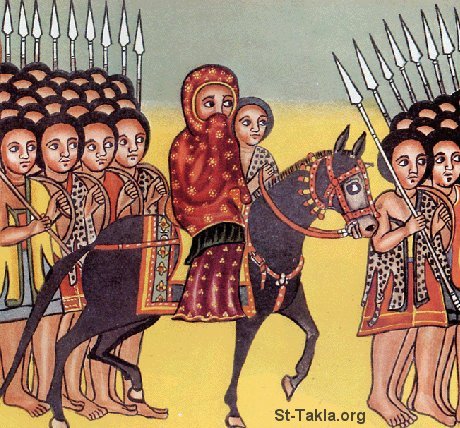 St-Takla.org Image: Kidnapping of Saint Sarah (St. Takla Haimanout 's mother) so the king could marry her - Ethiopian icon     :           -  