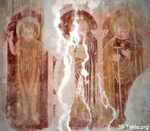 St-Takla.org Image: Right to left: Saint Samuel the Confessor, Saint Yoannes the priest of Sheheat, and Abba Noder - ancient Coptic fresco from St. Makarios Monastery, Egypt. From the paintings of St. Michael Church, at the ancient fortress of the monastery     :   :    ݡ    ʡ   -             -      :      