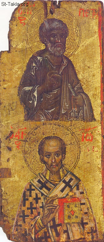 St-Takla.org Image: Apostle Peter and St. John Chrysostom, St. Paul's Monastery, Mount Athos, Greece     :             ӡ 