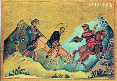 St-Takla.org Image: St.. John Chrysostom sent into exile, Thumbnail terminology Basil II. Constantinople. 985, Vatican Library. Rome     :          -      ɡ  985   