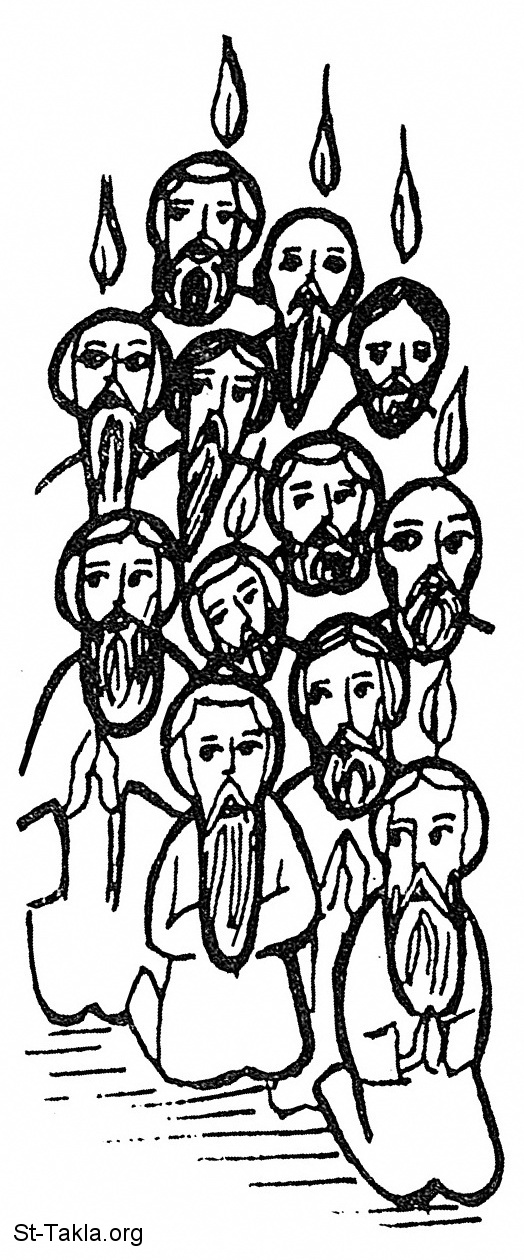 St-Takla.org Image: The ascension of the Holy Spirit on the Twelve disciples (Pentecost Day)     :         