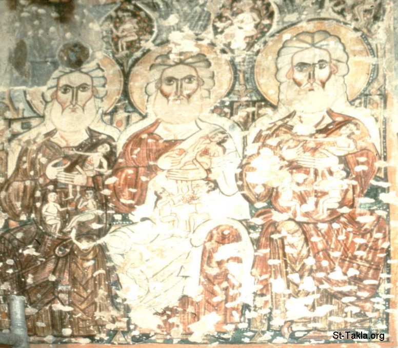 St-Takla.org Image: Ancient Coptic icon: Monastery of the Syrians, church of the Holy Virgin Mary, the patriarchs Abraham, Isaac, and Jacob in paradise     :          ޡ    -   
