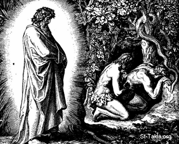 St-Takla.org Image: Adam and Eve with God صورة في موقع الأنبا تكلا: آدم و حواء مع الله