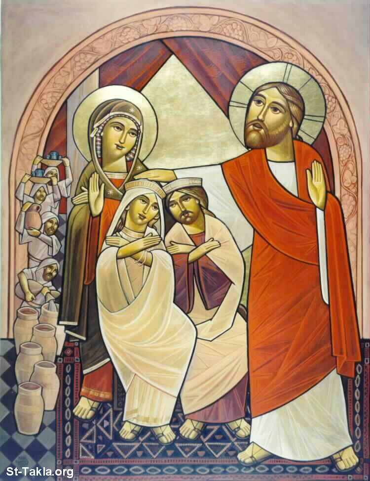 St-Takla.org           Image: Modern Coptic icon of the Jesus at the Wedding at Cana صورة: أيقونة قبطية حديثة عن السيد المسيح في الفرح في قانا الجليل