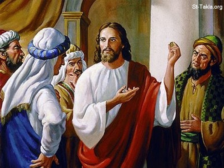 St-Takla.org Image: Jesus Christ talking to the Pharisees, saying: "Render therefore to Caesar the things that are Caesar's, and to God the things that are God's" (Matthew 22:21; Mark 12:17; Luke 20:25)     :       : "       " (  22: 21   12: 17   20: 25)