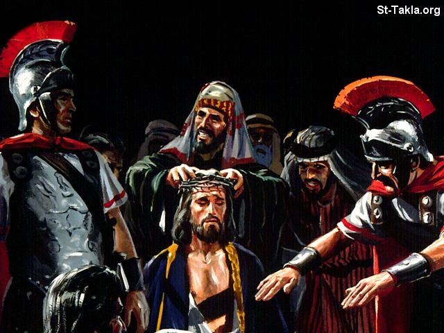 St-Takla.org Image: Guards making fun of Jesus صورة في موقع الأنبا تكلا: الجنود يهزأون بالمسيح