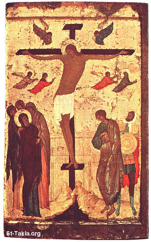 St-Takla.org Image: Jesus on the Cross, ancient icon صورة في موقع الأنبا تكلا: المسيح على الصليب، أيقونة أثرية