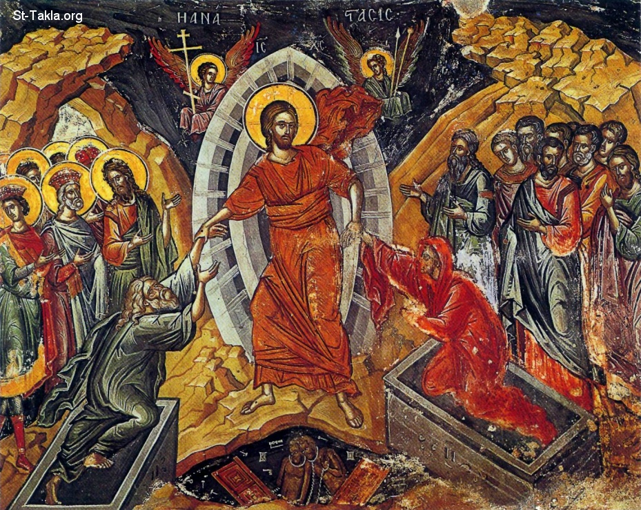 St-Takla.org           Image: Ancient Greek icon showing Jesus Descending to hell to move the righteous people to Paradise :               