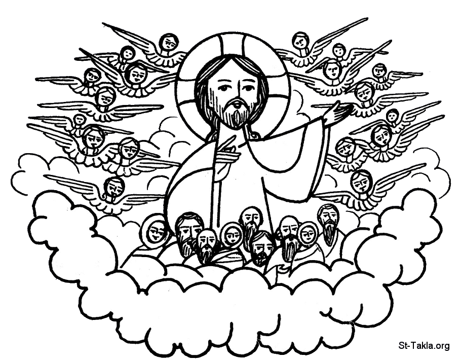 St-Takla.org         Image: Our Lord Jesus Christ in heaven with Angels and Saints, Coptic art :           