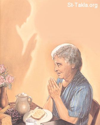 St-Takla.org Image: An old woman praying, and Jesus blessing her     :     