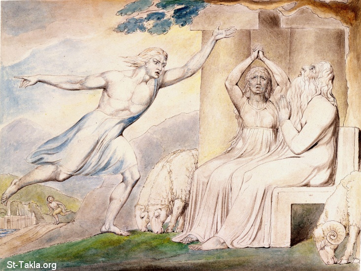 St-Takla.org         Image: William Blake - Illustrations to the Book of Job, object 4 (Butlin 550.4) "The Messengers Tell Job of His Misfortunes" :       -      -        