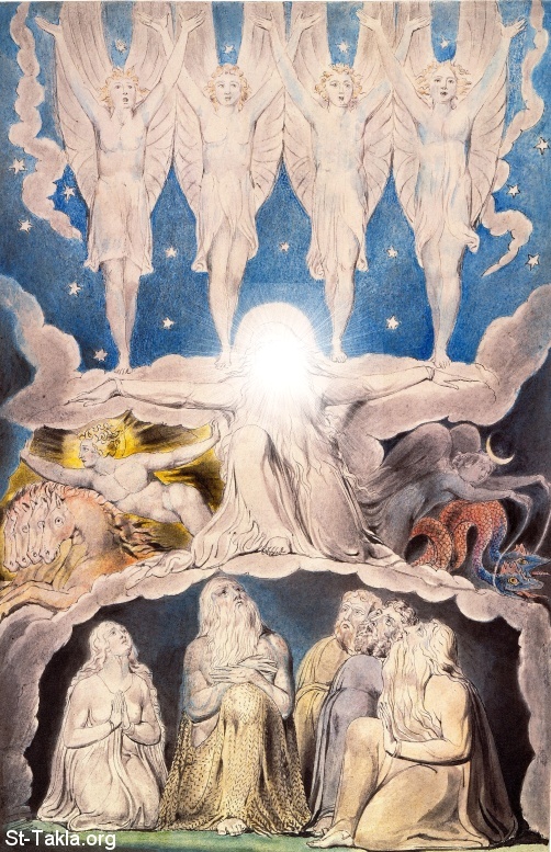 St-Takla.org         Image: William Blake - Illustrations to the Book of Job, object 14 (Butlin 550.14) "When the Morning Stars Sang Together" :       -     -      