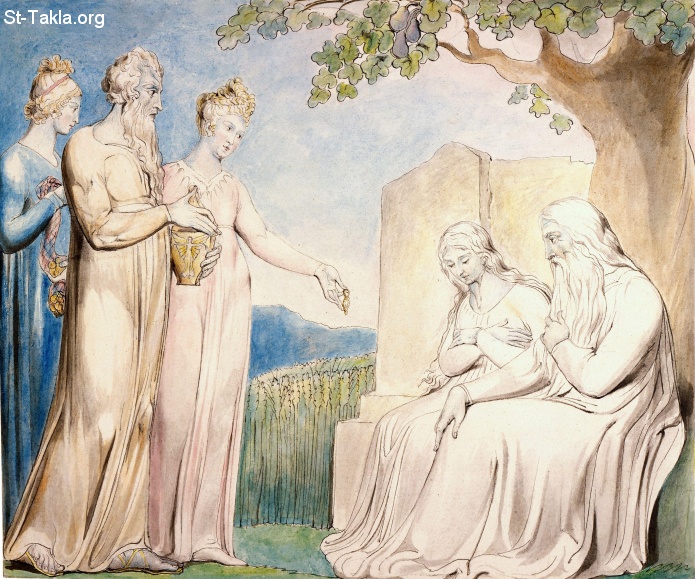 St-Takla.org         Image: William Blake - Illustrations to the Book of Job, object 19 (Butlin 550.19) "Every Man Also Gave Him a Piece of Money" :       -     -      