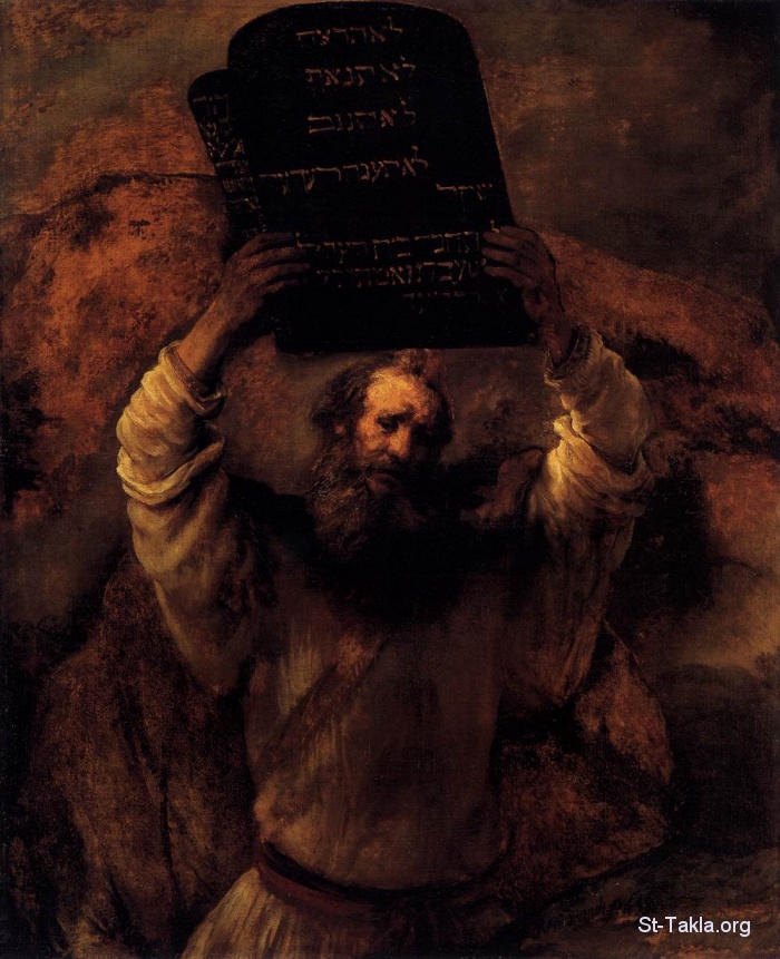 St-Takla.org Image: Moses Smashing the Tablets of the Law by Rembrandt, 1659, Staatliche Museen, Berlin     :     ɡ   1659  ԡ 
