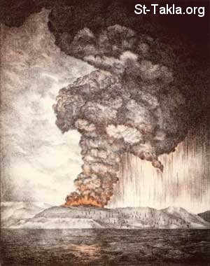 St-Takla.org Image: Krakatau volcano, 1883 - a painting from the 19th century, showing the huge black cloud     :     1883  -         