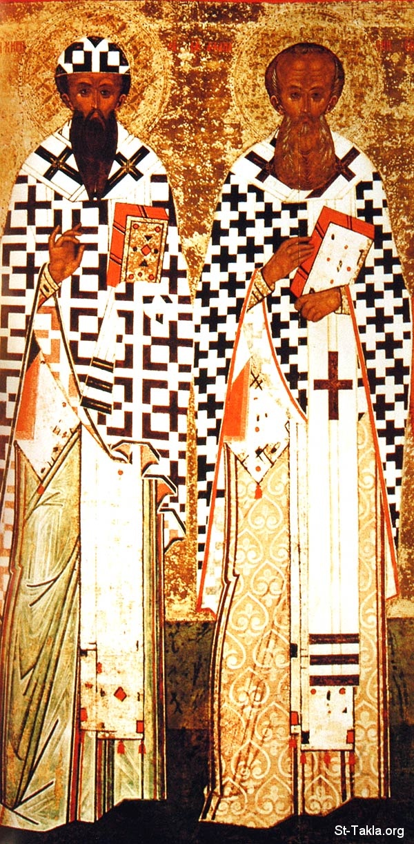 St-Takla.org         Image: Saints of Alexandria, Pope Athanasius and Pope Cyril the Egyptian Popes :  ɡ     ѡ  