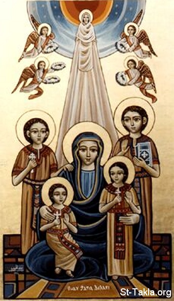 St-Takla.org Image: Icon of Saint Mother Dolagy (Doulagy) and Her four Children the Martyrs     :       
