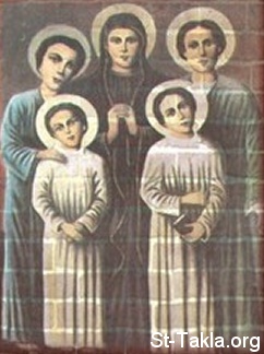 St-Takla.org Image: Icon of Saint Mother Dolagy (Doulagy) and Her four Children the Martyrs     :       