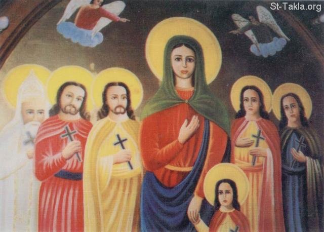 St-Takla.org Image: Saint Rebecca and Her Five Children, Refka صورة في موقع الأنبا تكلا: القديسة رفقة وأولادها الخمسة