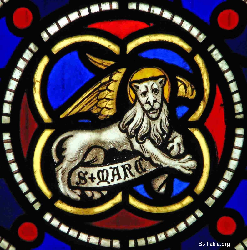 St-Takla.org         Image: winged lion stained glass window, a symbol of Saint Mark the Evangelist, east window, Pusey church :      ޡ         