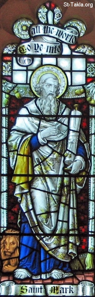 St-Takla.org         Image: detail of Saint Mark the Evangelist stained glass window, 1927, east side, Wycliffe Hall, Oxford, England; by Edward Nuttgens :          1927 ϡ ǡ    