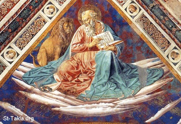St-Takla.org         Image: Benozzo Gozzoli. St. Mark. The Four Evangelists. 1464-65. Fresco. Vault of Apsidal Chapel of Sant' Agostino, San Gimignano, Italy :        1464-65 -           ӡ    