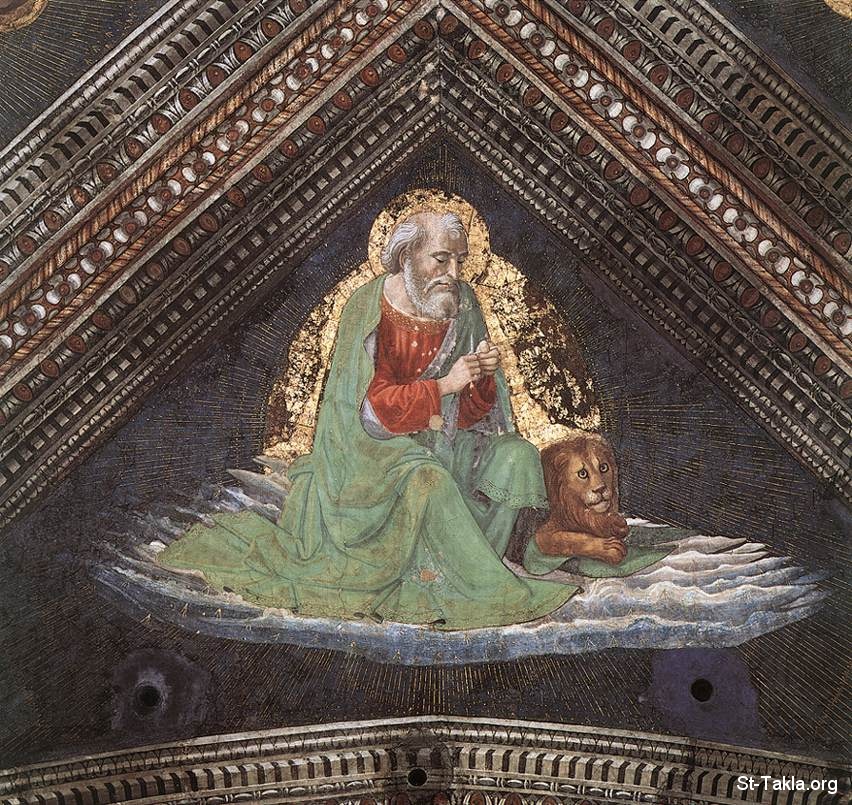 St-Takla.org         Image: St Mark the Evangelist - Domenico Ghirlandaio - Religious Painting Art - 1486-90 - Fresco - Cappella Tornabuoni, Santa Maria Novella, Florence :         1486-90 ǡ     ǡ 