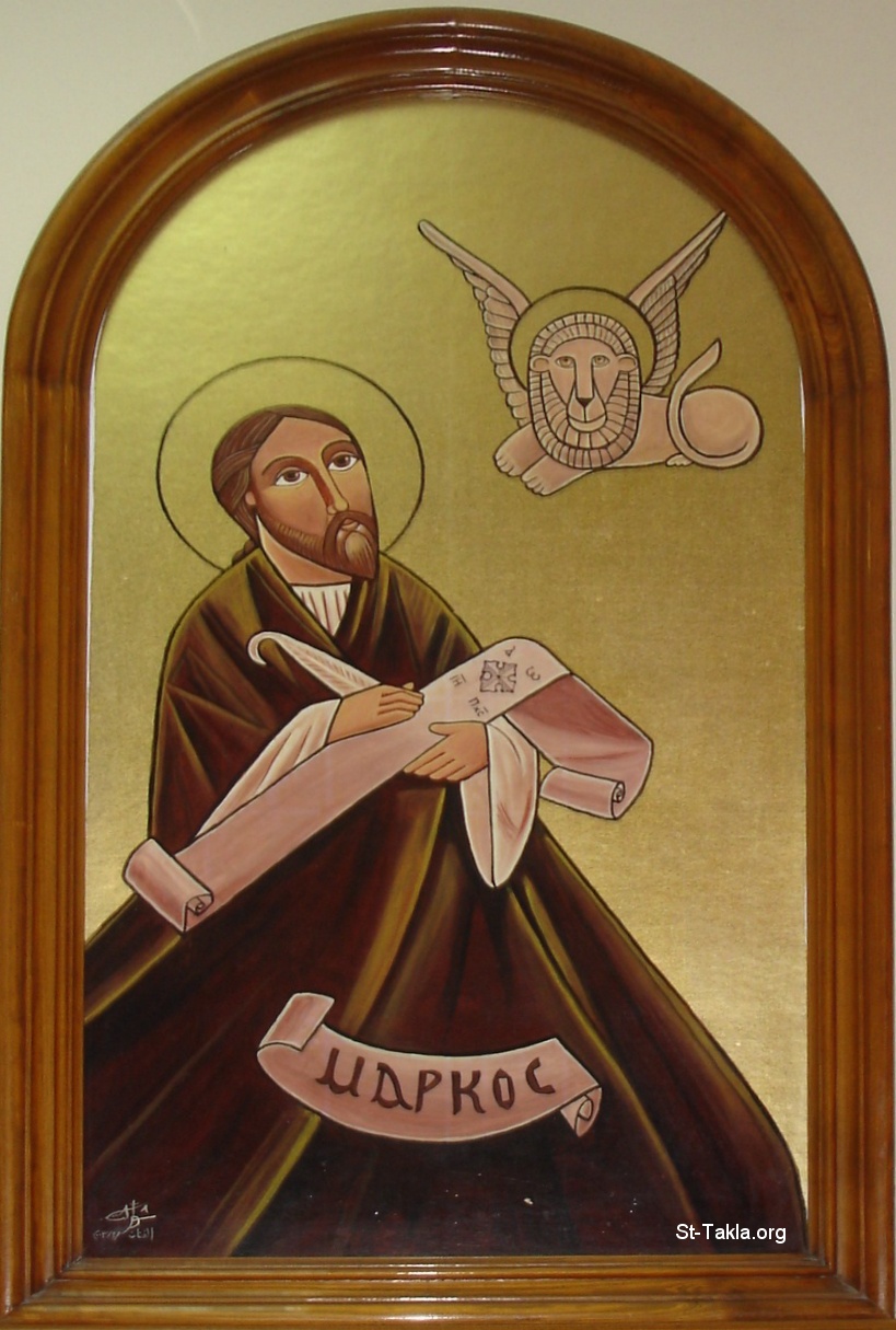 St-Takla.org         Image: Modern Coptic icon of St. Mark, by Shawkat, 2003. at Saint Mark Cathedral, Alexandria, Egypt :           2003       