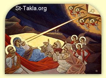 St-Takla.org Image: Modern Coptic art: icon of Nativity of Jesus Christ صورة في موقع الأنبا تكلا: صورة أيقونة قبطية حديثة عن ميلاد السيد المسيح