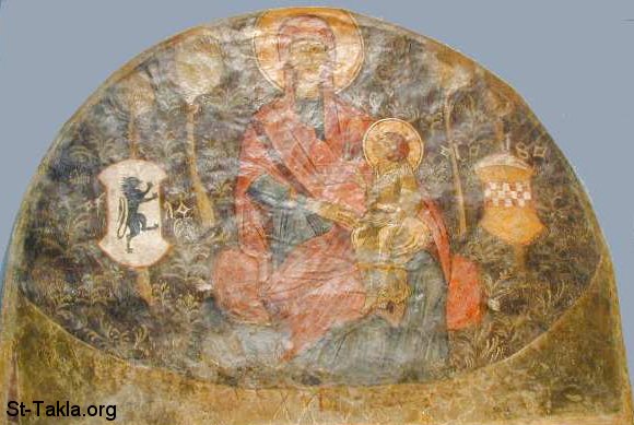 St-Takla.org Image: St Maria Theotokos Mother of God ancient fresco icon with Jesus     :                   