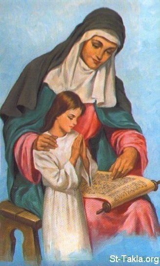 St-Takla.org Image: Saint Anna Mother of St. Mary صورة في موقع الأنبا تكلا: القديسة حنة مع السيدة العذراء ابنتها