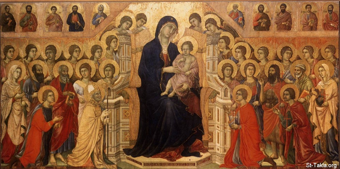 St-Takla.org Image: Maesta, Virgin Mary, Madonna with Angels and Saints صورة في موقع الأنبا تكلا: السيدة القديسة مريم العذراء في الملائكة والقديسين