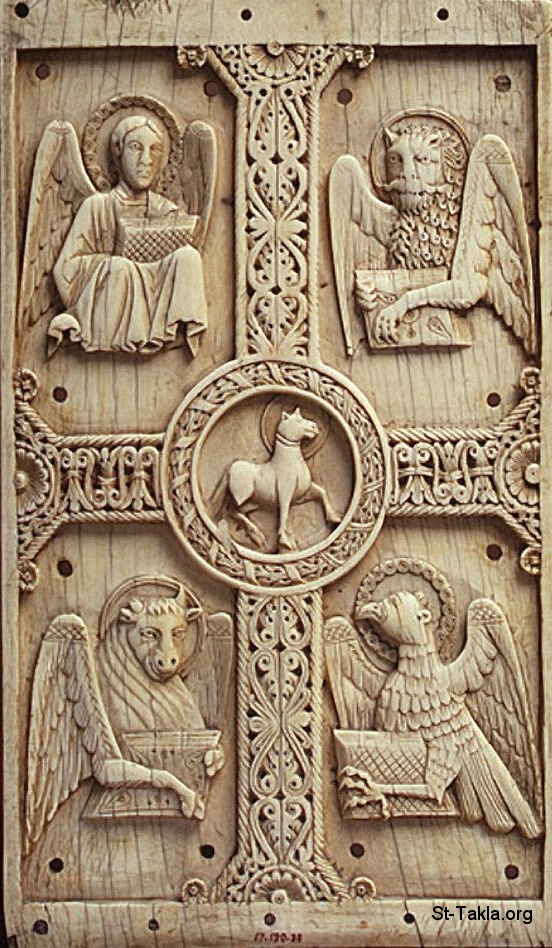 St-Takla.org Image: The Four Gospels symbols صورة في موقع الأنبا تكلا: رموز الأناجيل الأربعة