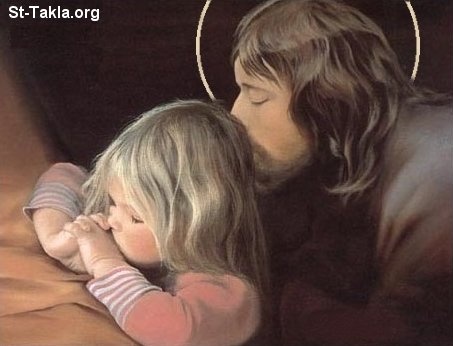 St-Takla.org Image: A girl praying and Jesus blessing her     :      