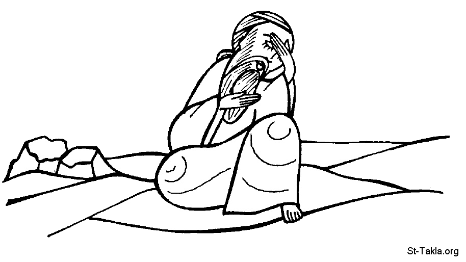 St-Takla.org Image: The Prophet Jonah sitting sad صورة في موقع الأنبا تكلا: يونان النبي جالس حزين