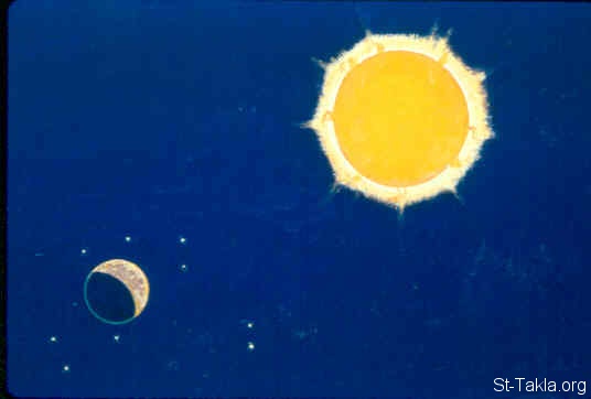 St-Takla.org Image: Creation of the sun, moon and the stars (Genesis 1:14-19) صورة في موقع الأنبا تكلا: خلق الشمس والقمر والنجوم (تكوين 1: 14- 19)