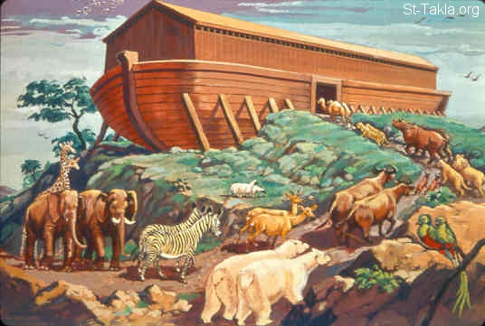 St-Takla.org Image: The animals enter the Noah's ark (Genesis 6:19-22) صورة في موقع الأنبا تكلا: الحيوانات تدخل الفلك (تكوين 6: 19- 22)