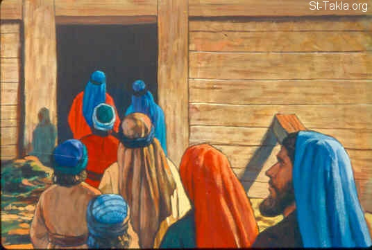 St-Takla.org Image: Noah and His family enter the ark (Genesis 7:1-9) صورة في موقع الأنبا تكلا: نوح وعائلته يدخلون الفلك (تكوين 7: 1- 9)