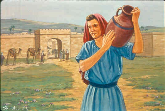 St-Takla.org Image: Rebekah comes to the well of water (Genesis 24:15) صورة في موقع الأنبا تكلا: رفقة تأتى إلى عين الماء (تكوين 24: 15)