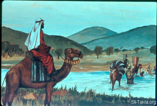 St-Takla.org Image: Jacob sends his family to cross over the ford of Jabbok (Genesis 32:22, 23) صورة في موقع الأنبا تكلا: يعقوب يرسل عائلته عبر النهر (تكوين 32: 22، 23)