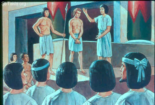 St-Takla.org Image: Joseph sold to Potiphar (Genesis 37:36) صورة في موقع الأنبا تكلا: يوسف يباع إلى فوطيفار (تكوين 37: 36)